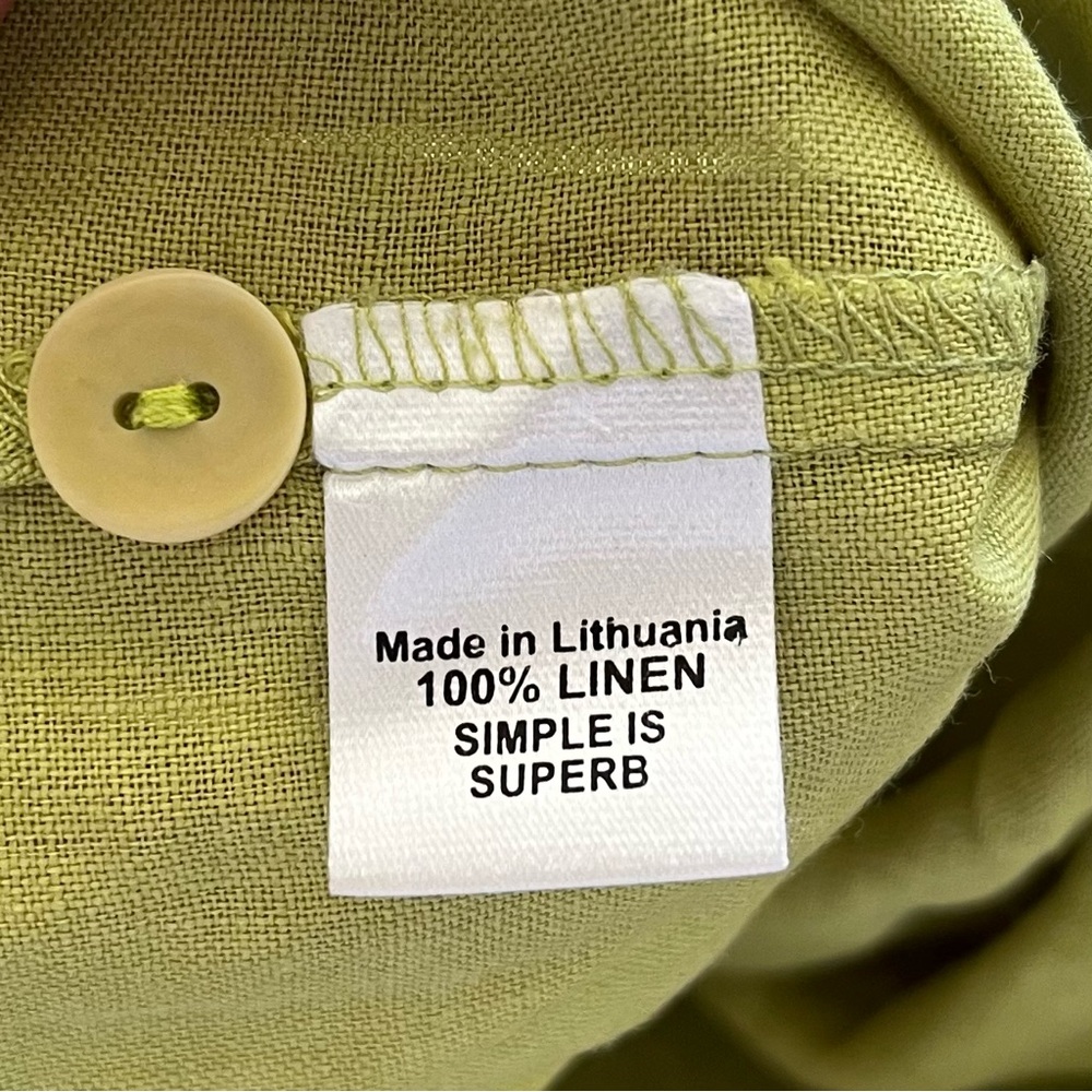 FLAX 100% LINEN BUTTON DOWN TOP SIZE LARGE LAGENLOOK MINIMALIST SOPHISTICATED - Picture 4 of 7